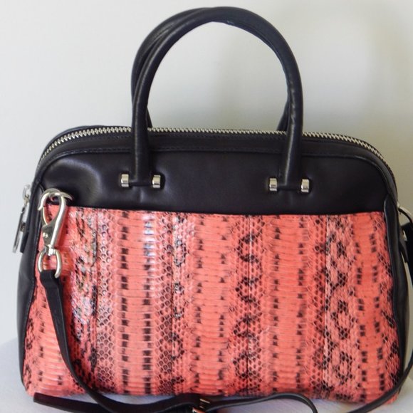 MILLY Black Lambskin Dome Coral Watersnake Panel Embellished LG Satchel Bag NWT - Picture 7 of 16